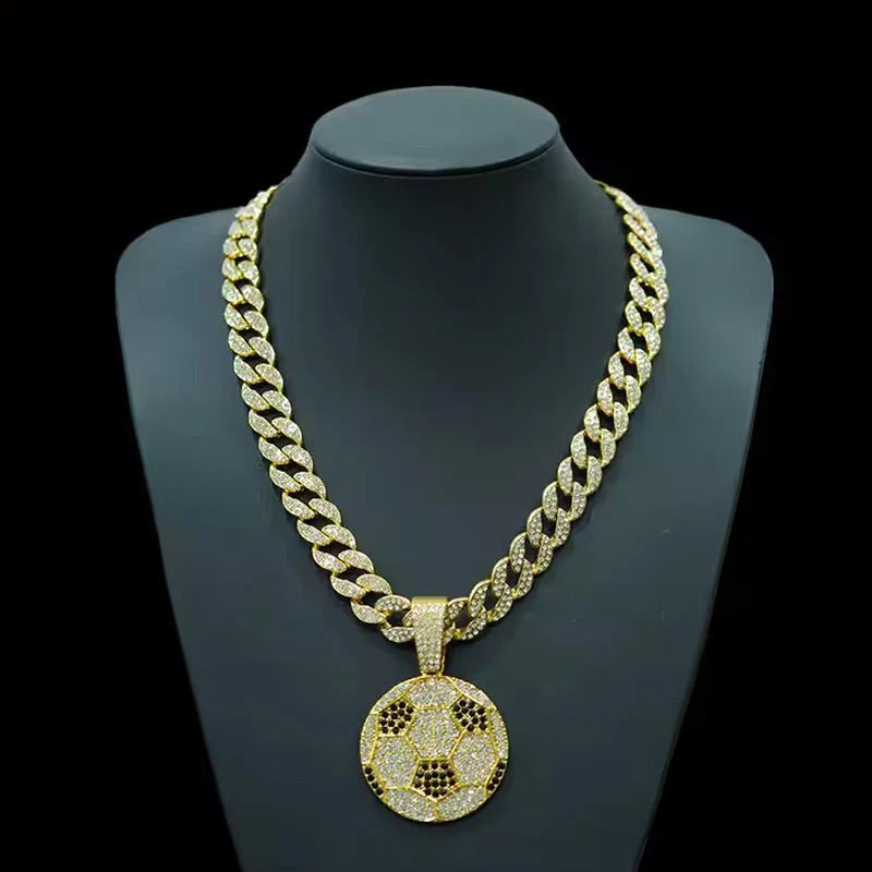 13mm Football Pendant Necklace With 20in Cuban Link Chain And CZ