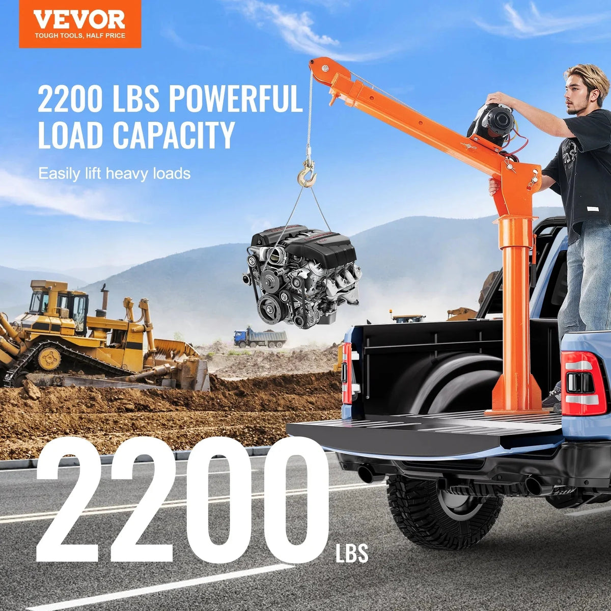 VEVOR Electric Pickup Truck Crane 2200 lbs With 6000 lbs Winch - HXCZDJ-02