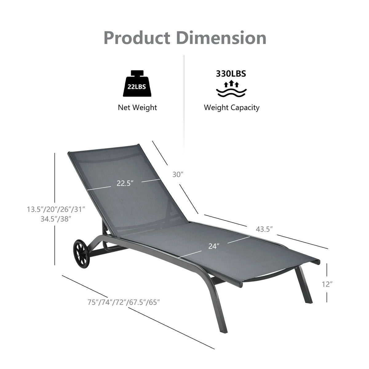 Costway Outdoor Adjustable Chaise Lounge Chairs, 2 Pack, 6-Position, Black