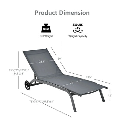 Costway Outdoor Adjustable Chaise Lounge Chairs, 2 Pack, 6-Position, Black