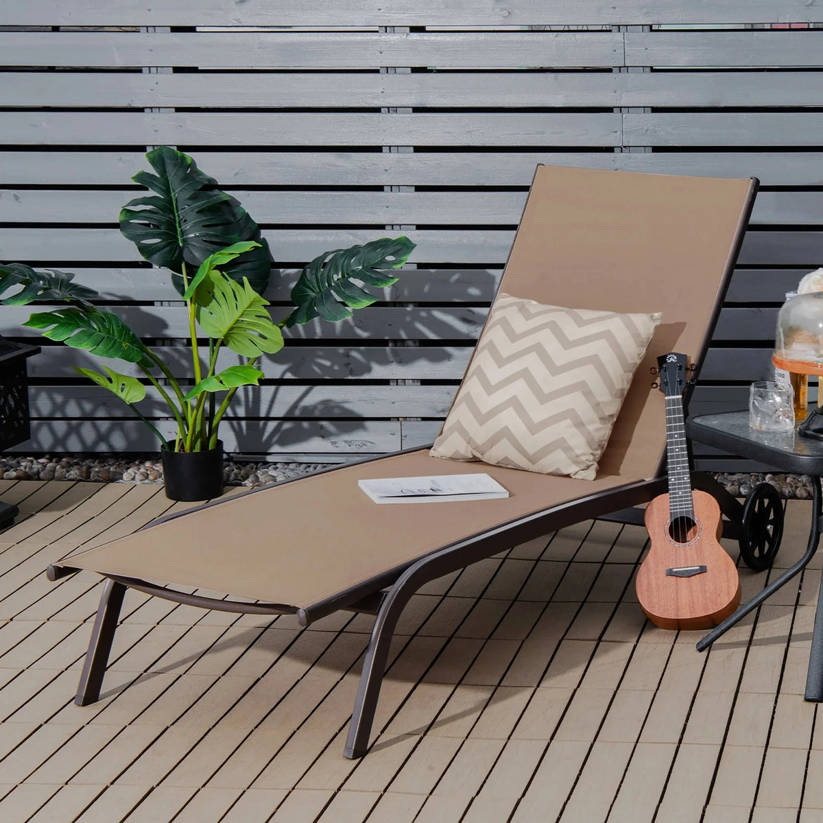 Costway Outdoor Adjustable Chaise Lounge Chairs, 2 Pack, 6-Position, Black