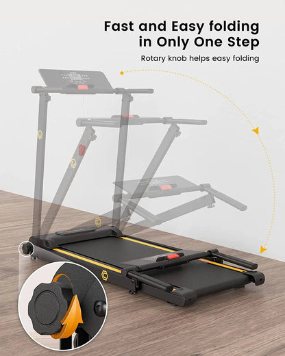 UREVO Folding Treadmill - 2.25HP, 12 HIIT Modes, 265 lbs Capacity, Yellow Or Red