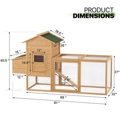 Magshion 2-Tier Chicken Coop With Nesting Box, 80 Inch Wooden Rabbit Hutch - Natural