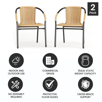 Emma + Oliver Indoor/Outdoor Stacking Rattan Patio Chairs, Set of 2, Gray