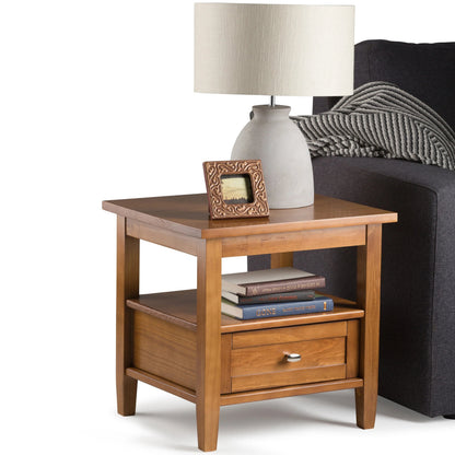 Solid Wood Rectangle End Table With Drawer And Shelf, 18.1in D x 20in W x 19.5in H - Norfolk