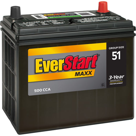 EverStart Maxx Lead Acid Automotive Battery, Group Size 51, 12 Volt, 500 CCA