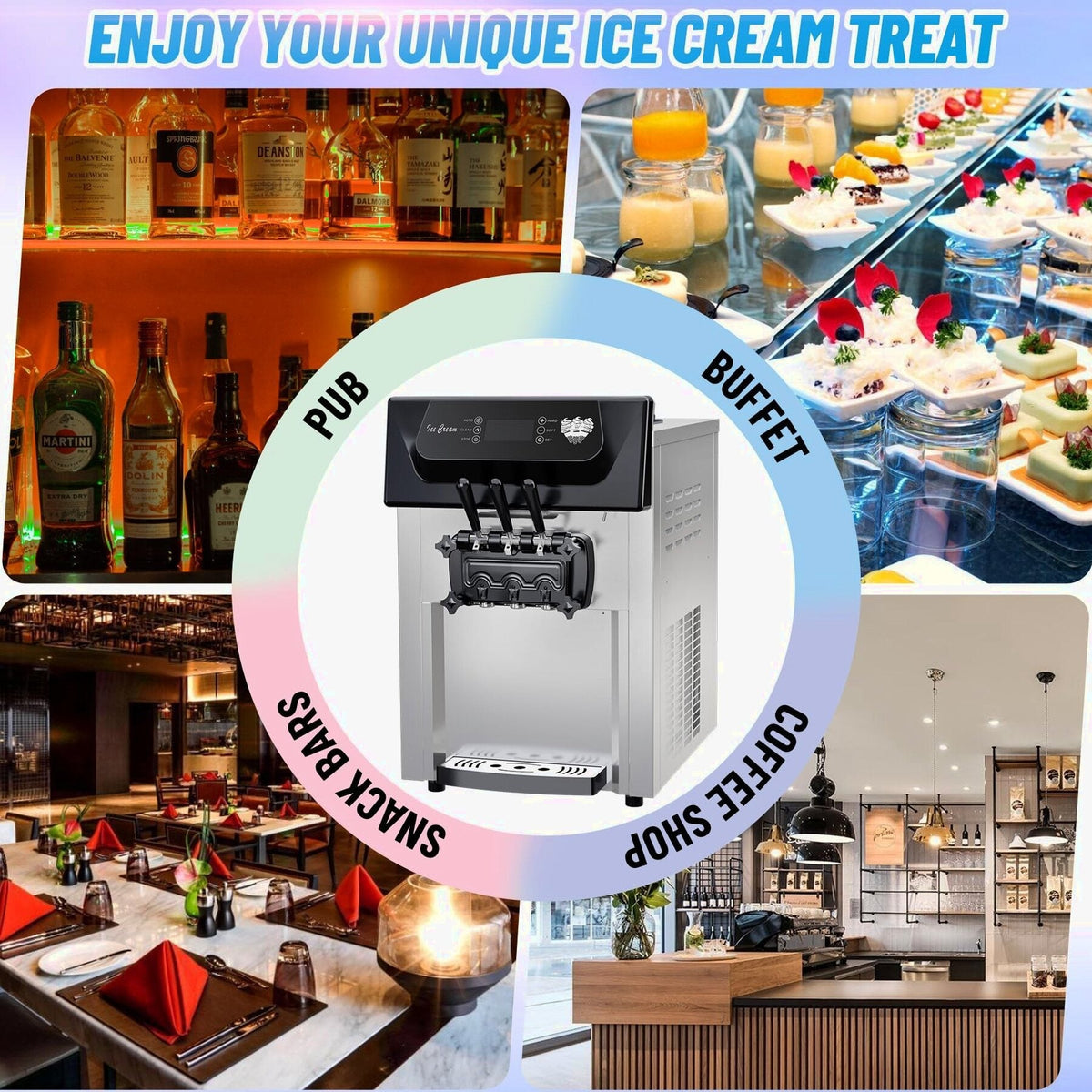 Commercial 3-Flavor Soft Serve Ice Cream Machine, 2200W, 5.3-7.4 Gal/Hr - ICE_CREAM_MAKER