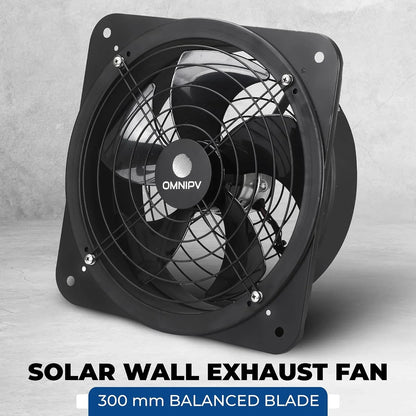 Wall Mount Solar Exhaust Fan, Black, 35W, 1200 CFM