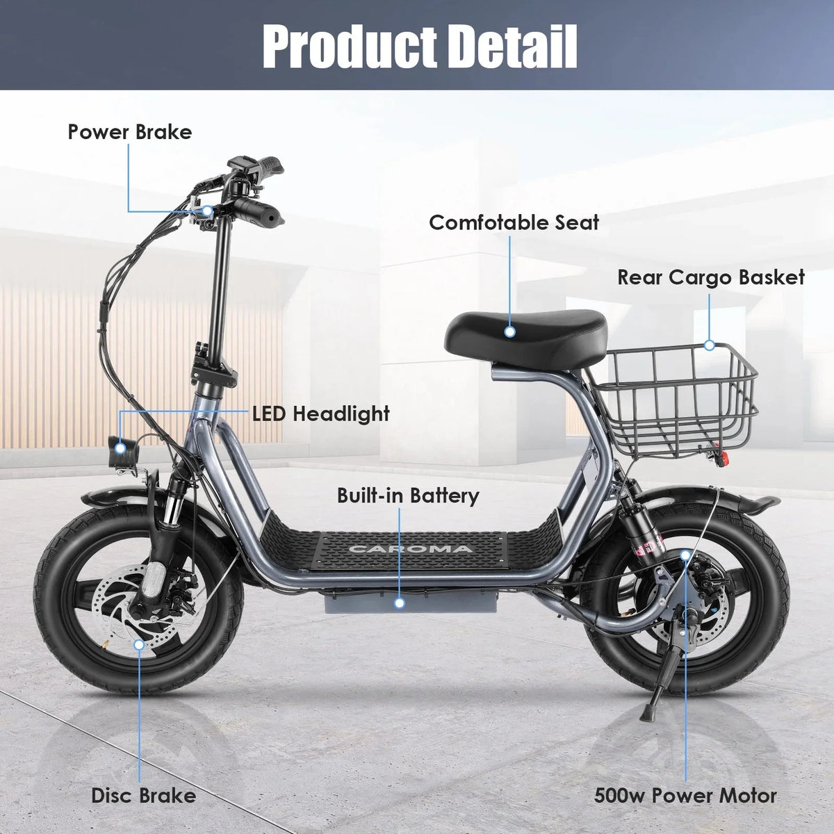 SANOPY Electric Scooter With Seat for Adults, 350W, 15 Miles, 20 Mph, 36V 5.2Ah, 14 inch Tire - Black