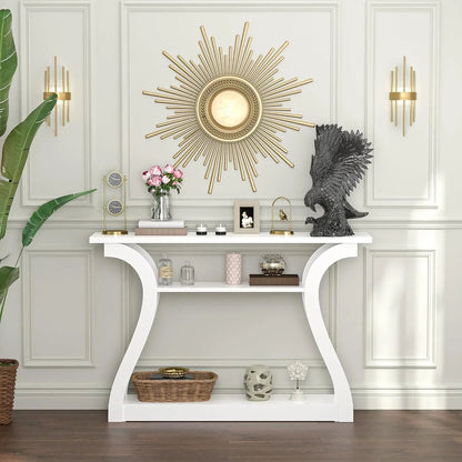 3-Tier Console Table With Storage Shelves - White