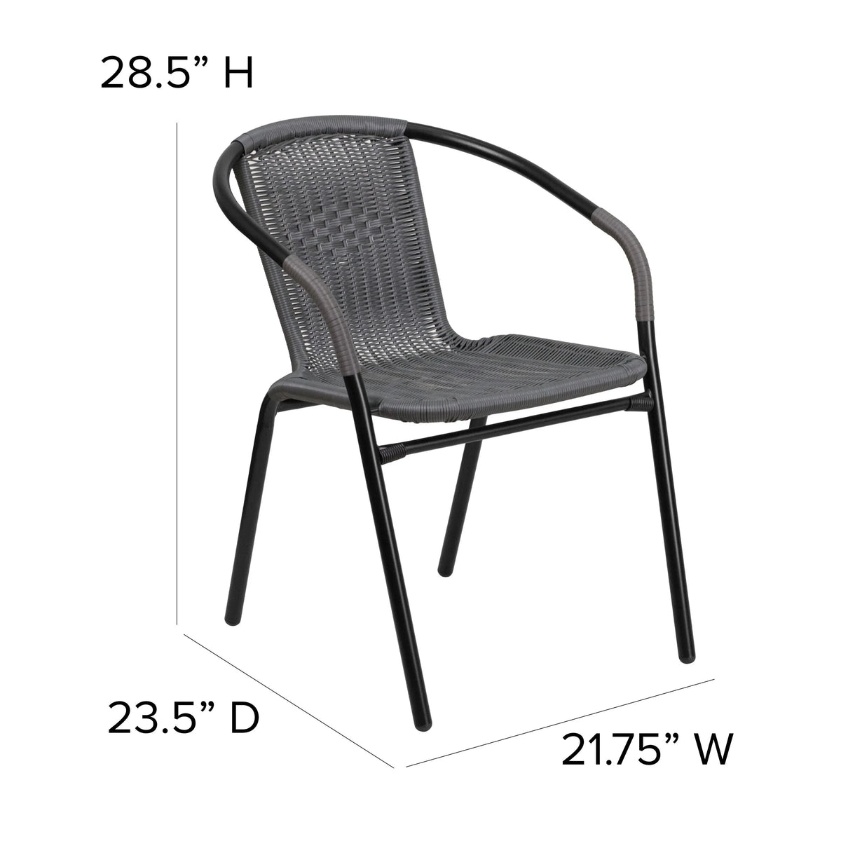 Emma + Oliver Indoor/Outdoor Stacking Rattan Patio Chairs, Set of 2, Gray