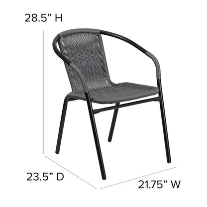 Emma + Oliver Indoor/Outdoor Stacking Rattan Patio Chairs, Set of 2, Gray