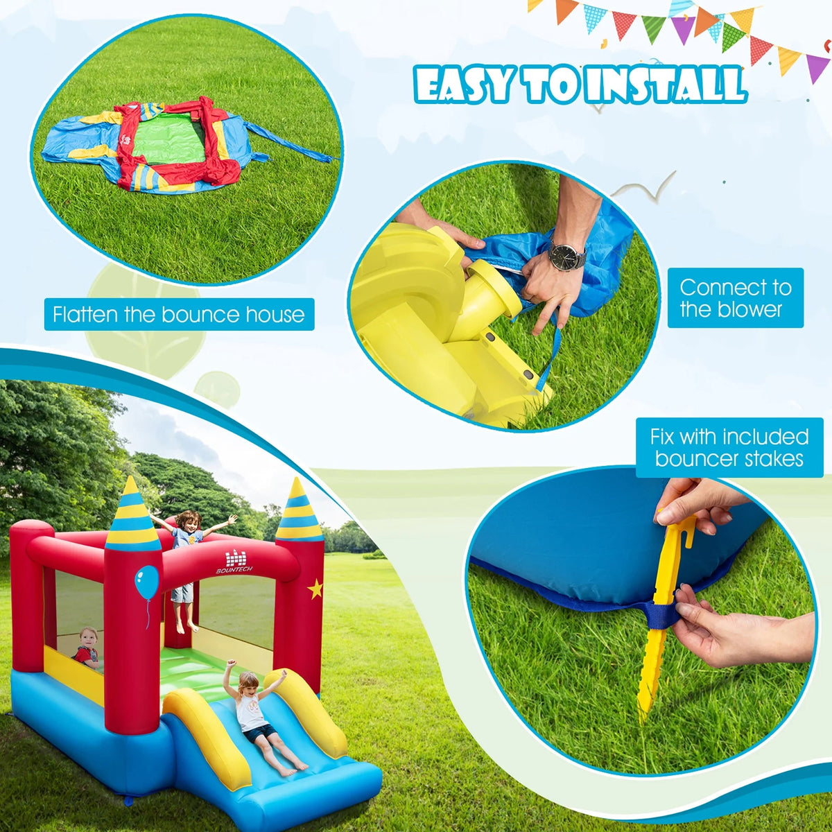 Costway Inflatable Bounce House With Slide, 480W Blower, 74.5 x 102.5 x 81 in