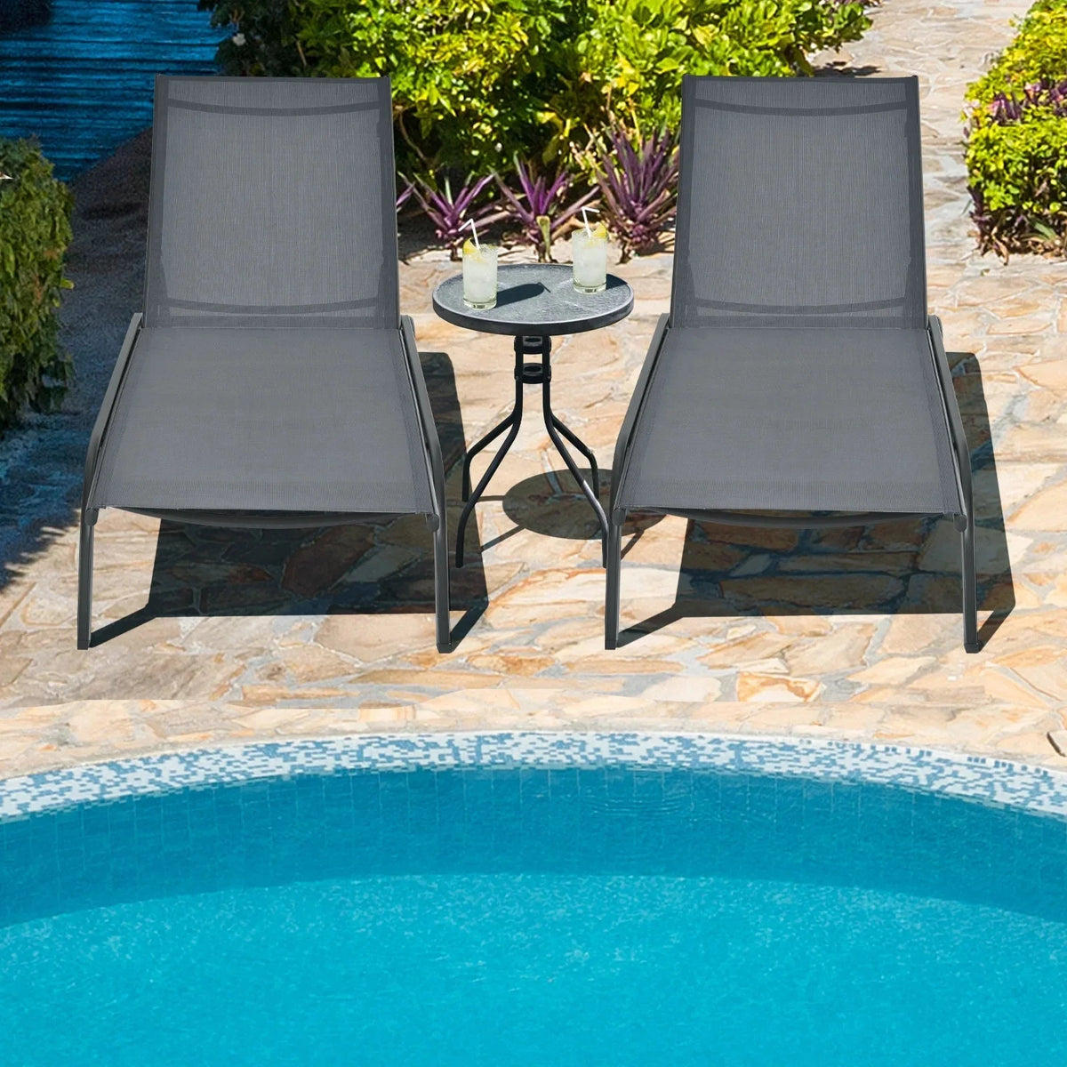 Costway Outdoor Adjustable Chaise Lounge Chairs, 2 Pack, 6-Position, Black