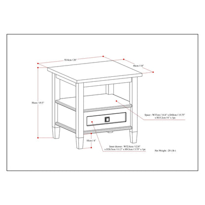 Solid Wood Rectangle End Table With Drawer And Shelf, 18.1in D x 20in W x 19.5in H - Norfolk
