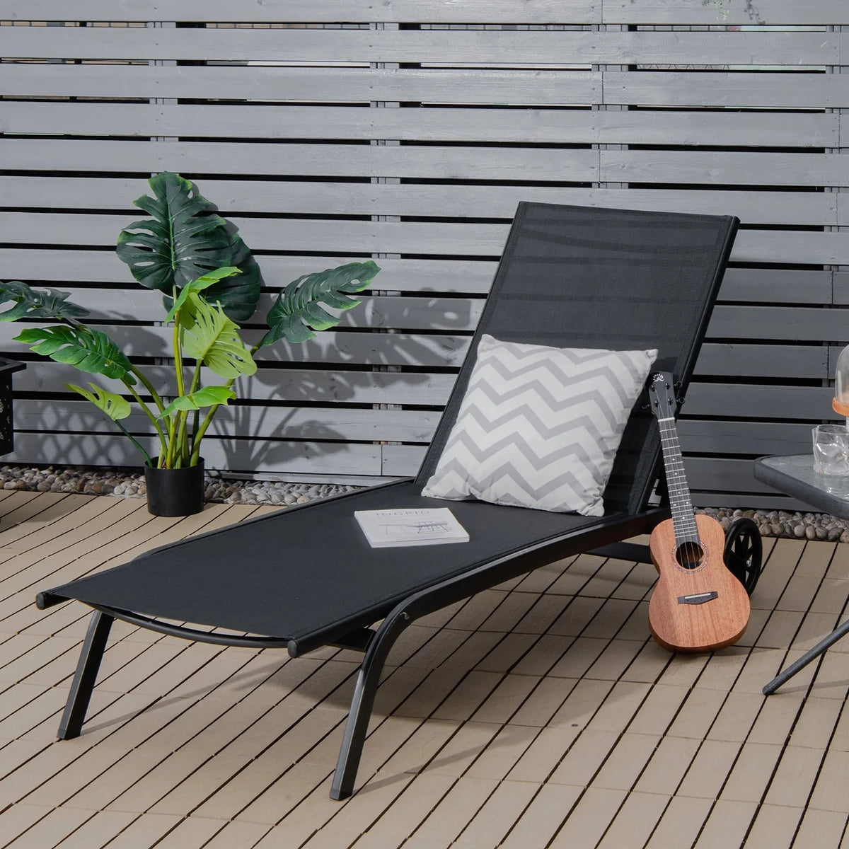 Costway Outdoor Adjustable Chaise Lounge Chairs, 2 Pack, 6-Position, Black