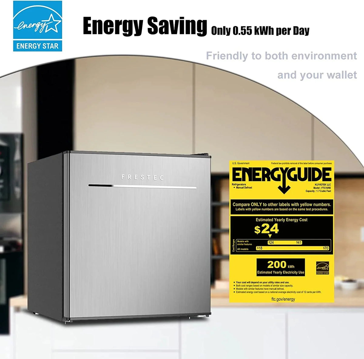 Frestec Compact Mini Refrigerator With Freezer, 1.6 Cu.Ft