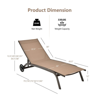 Costway Outdoor Adjustable Chaise Lounge Chairs, 2 Pack, 6-Position, Black