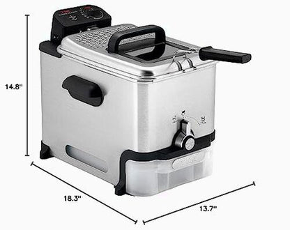 T-Fal Ultimate Steel Deep Fryer With Basket, 3.5 Liter Oil And 2.6 Pound Food Capacity - EZ Clean Pro