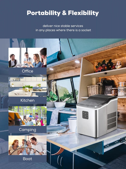 FOHERE Stainless Steel Countertop Ice Maker, 30lbs in 24h, 9 Bullet Cubes in 5 Mins, 2 Sizes, Self-Clean