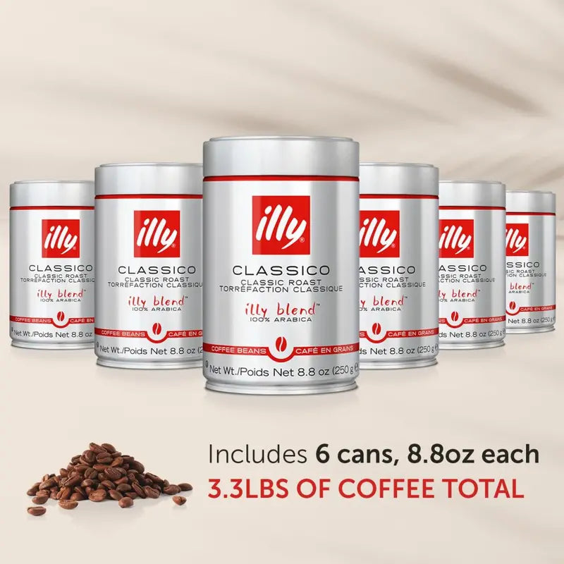 illy Classico Medium Roast Whole Bean Coffee, 100% Arabica, 8.8 oz, 6 Pack - 8003753154497
