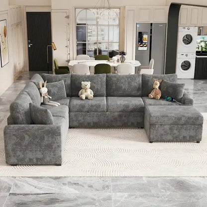 Modular Sectional Sofa Bed With Pull-Out Sleeper, Storage Ottoman, 112.2D x 86.2W x 35.8H