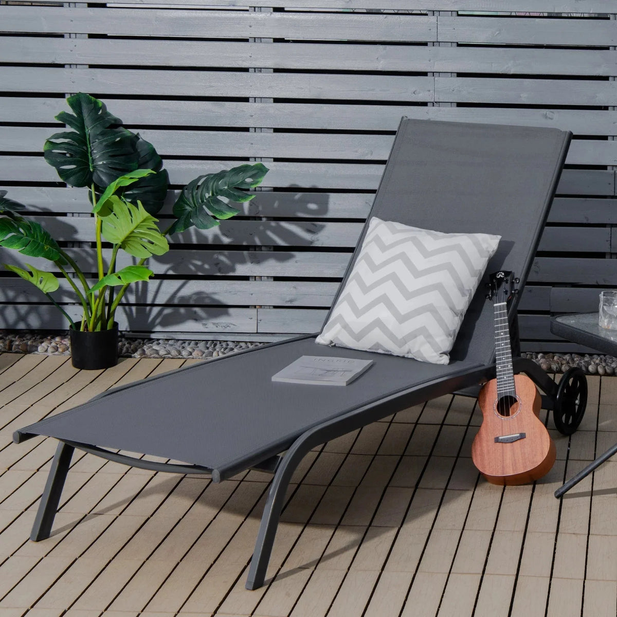 Costway Outdoor Adjustable Chaise Lounge Chairs, 2 Pack, 6-Position, Black