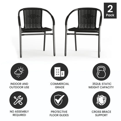 Emma + Oliver Indoor/Outdoor Stacking Rattan Patio Chairs, Set of 2, Gray