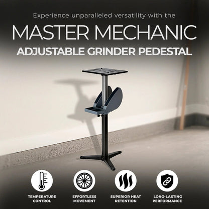 Master Mechanic Adjustable Cast Iron Grinder Pedestal With Tool Holder - 25.25 x 22.25 x 4.87 inches