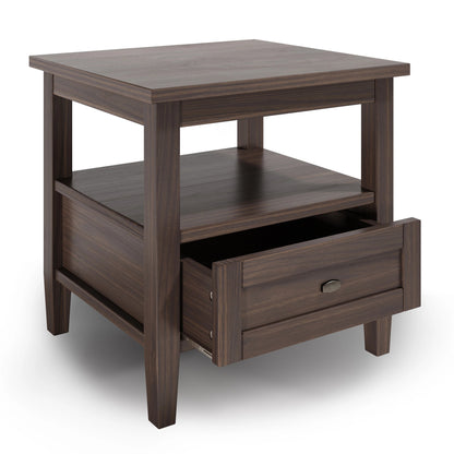 Solid Wood Rectangle End Table With Drawer And Shelf, 18.1in D x 20in W x 19.5in H - Norfolk
