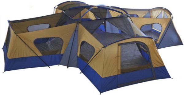 14-Person 4-Room Family Cabin Camping Tent, Blue/Yellow - Freestanding