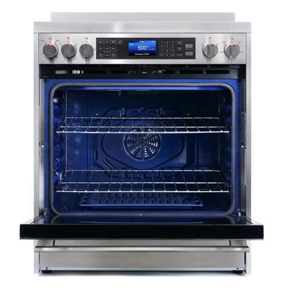 Cosmo 4-Piece Kitchen Appliance Package With 30 in Electric Range, 30 in Wall Mount Hood, 24 in Dishwasher And French Door Refrigerator