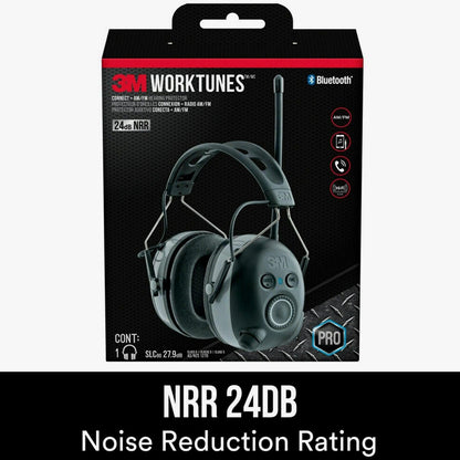 3M WorkTunes Connect AM/FM Hearing Protector With Bluetooth Technology, Black, 1 Pack - 90542H1-DC-PS