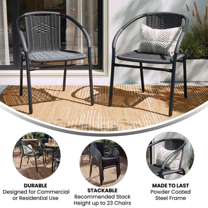 Emma + Oliver Indoor/Outdoor Stacking Rattan Patio Chairs, Set of 2, Gray