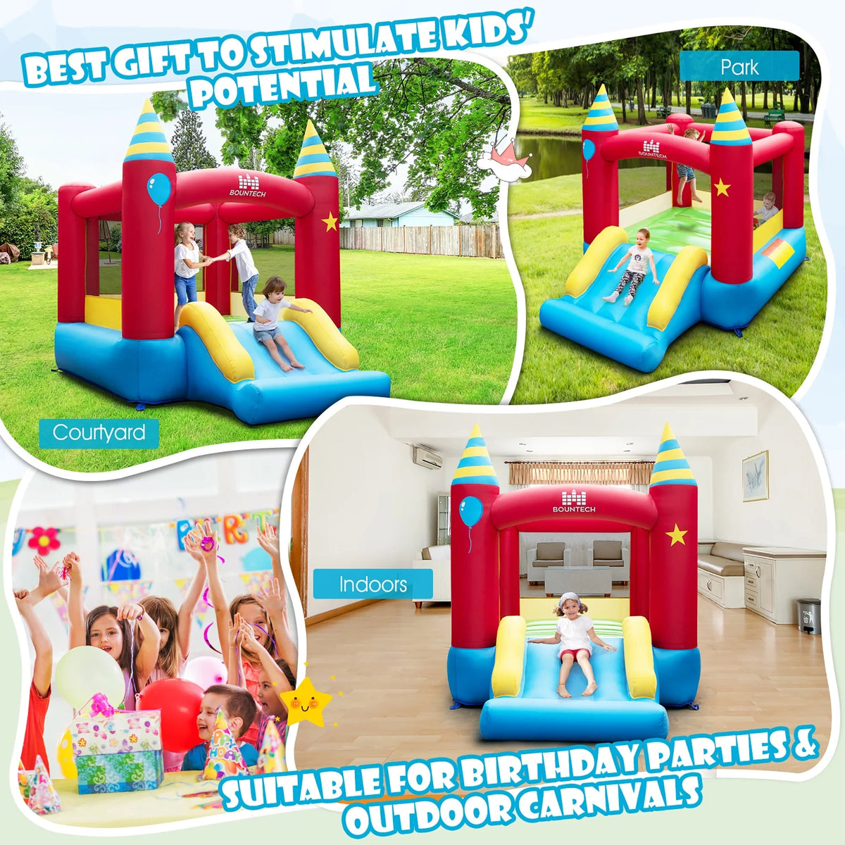 Costway Inflatable Bounce House With Slide, 480W Blower, 74.5 x 102.5 x 81 in