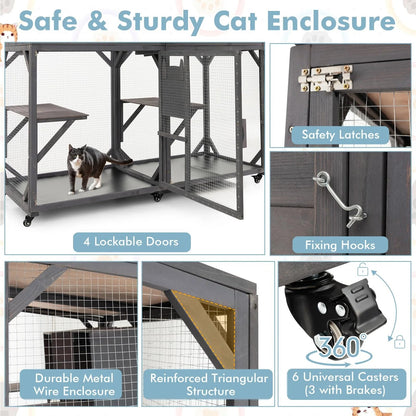 Outdoor Cat Enclosure, Grey, 63 x 27.5 x 72 in
