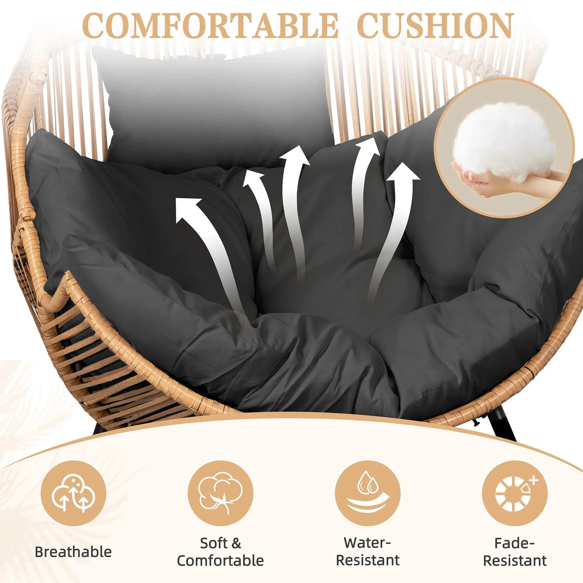 Walsunny Outdoor Patio Wicker Oversized Egg Chair With Cushion