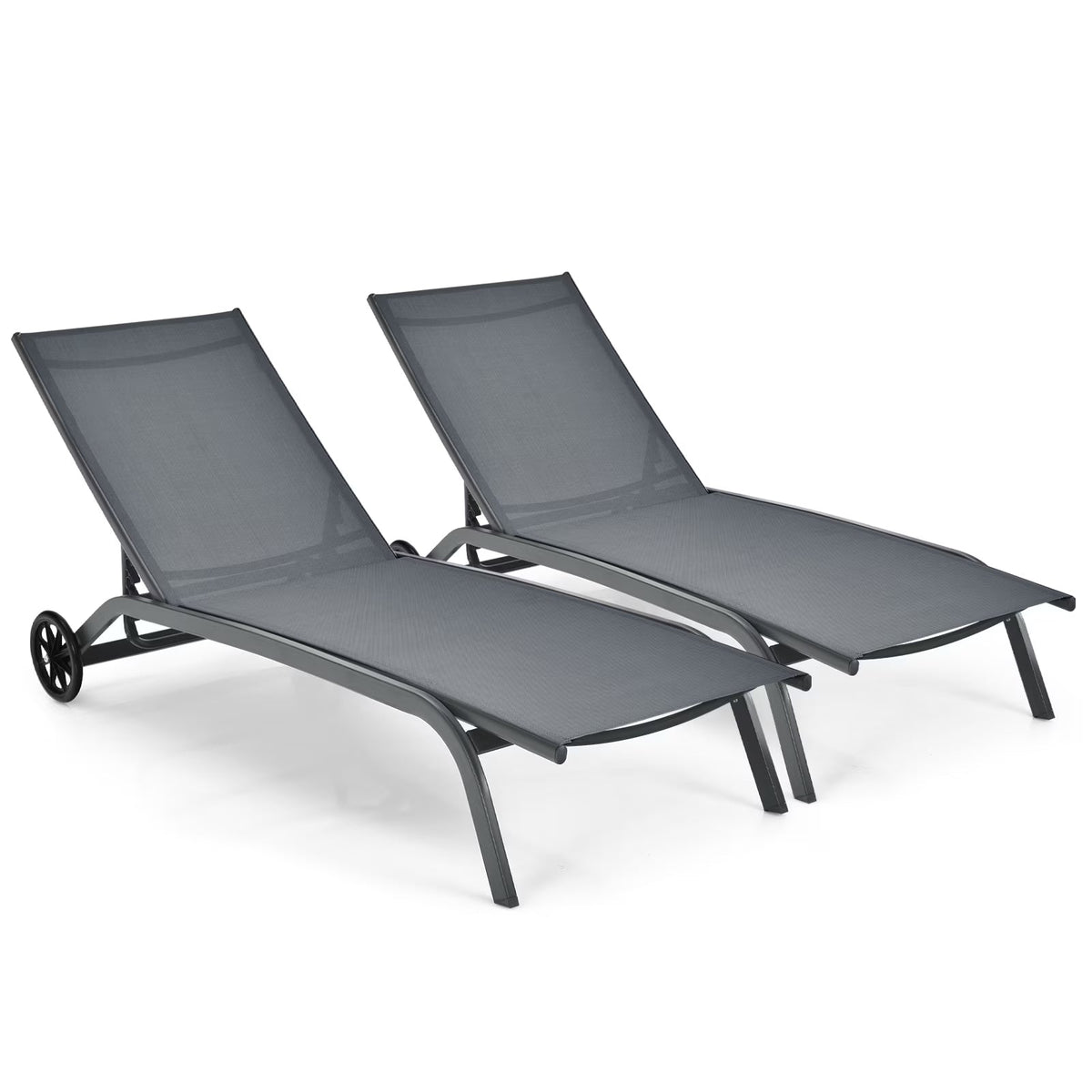 Costway Outdoor Adjustable Chaise Lounge Chairs, 2 Pack, 6-Position, Black