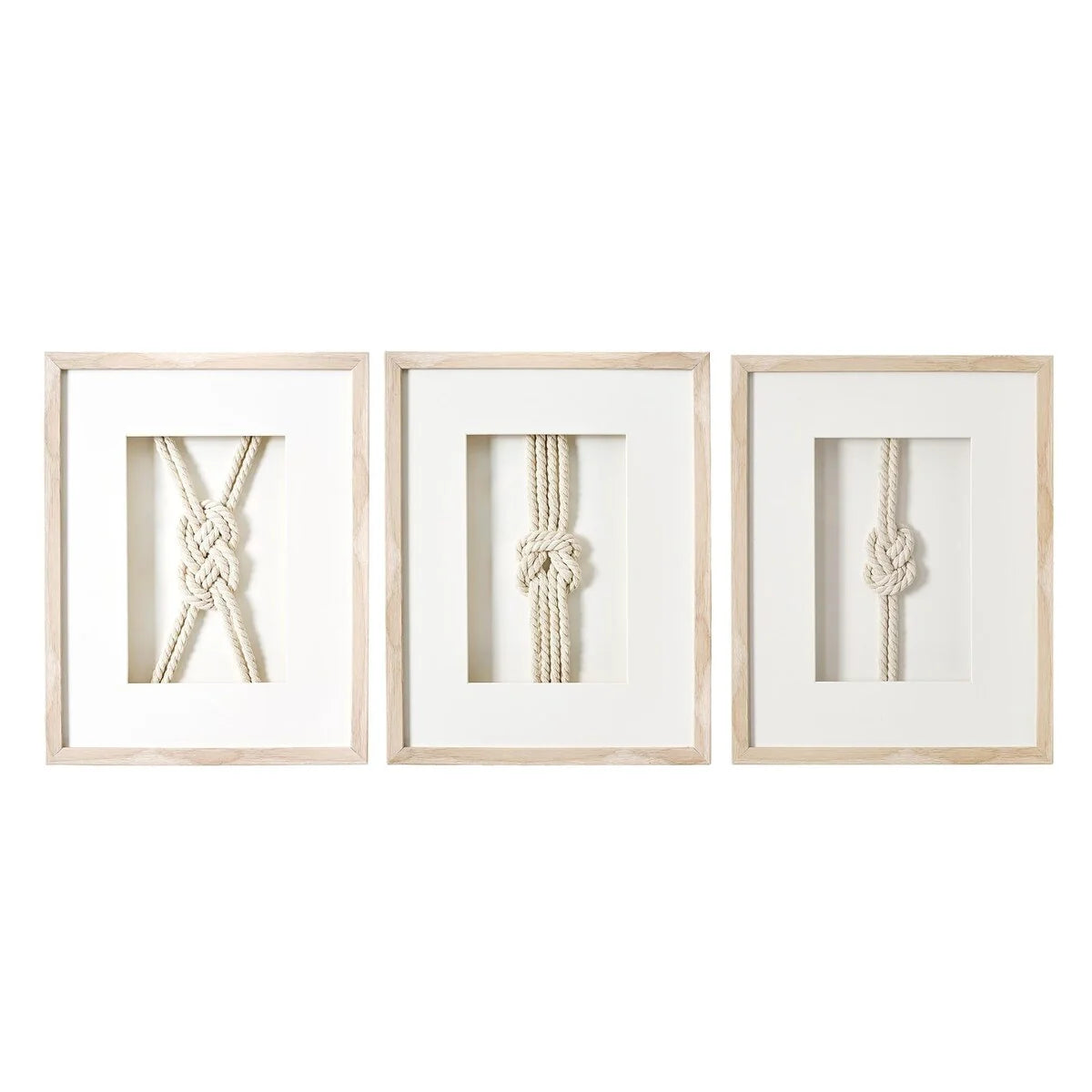 3-Piece Framed Nautical Knots Wall Decor Set, Natural Finish - 14in H x 11in L x 1.25in D