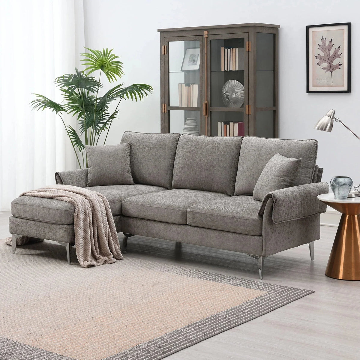 Churanty Convertible L-Shaped Sectional Sofa With Reversible Chaise Lounge, 84 Inch