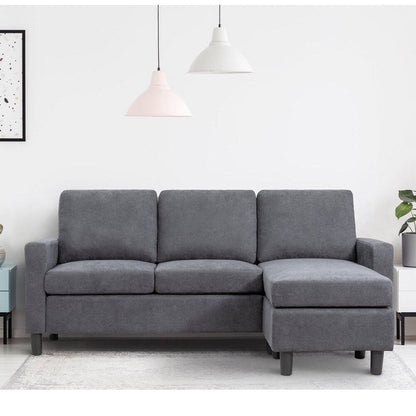Walsunny Convertible L-Shaped Linen Sectional Sofa With Reversible Ottoman - 78.7in x 51in x 33in